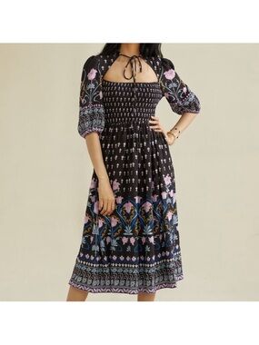By Anthropologie Dasha Smocked Midi Dress Size XS